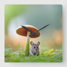 Maus unter einem Pilz Quadratische Wanduhr