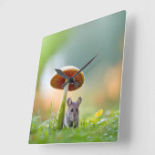 Maus unter einem Pilz Quadratische Wanduhr (Winkel)
