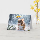 Maus unter einer weißen Dämmerung im Schnee Karte (Gelbe Blume)