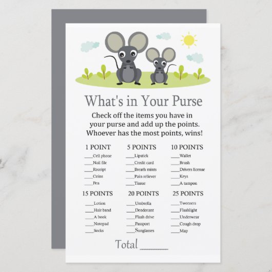 Maus Was ist in Ihrem Handtaschenspiel Babydusche? (Vorne/Hinten)