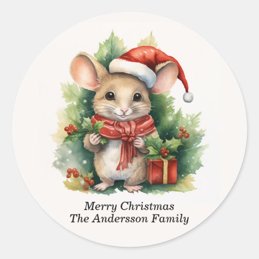 Maus Weihnachtsmannmütze Frohe Weihnachtsnamen Runder Aufkleber (Vorderseite)