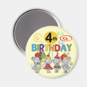Mäuse 4. Geburtstag T - Shirt und Geschenke Magnet (Vorderseite/Rückseite)