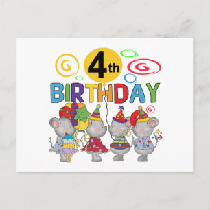 Mäuse 4. Geburtstag T - Shirt und Geschenke Postkarte