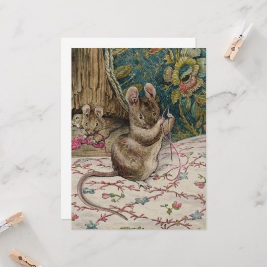 Mäuse am Arbeitsplatz Threading the Needle (Beatri Karte (Vorderseite/Rückseite Beispiel)