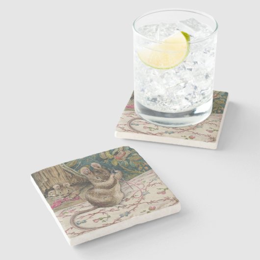 Mäuse am Arbeitsplatz Threading the Needle (Beatri Steinuntersetzer (Seitenansicht)