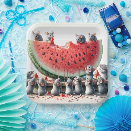 Mäuse auf einem Juicy Watermelon Wedge Pappteller (Party)