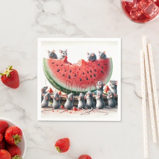Mäuse auf einem Juicy Watermelon Wedge Serviette (Beispiel)