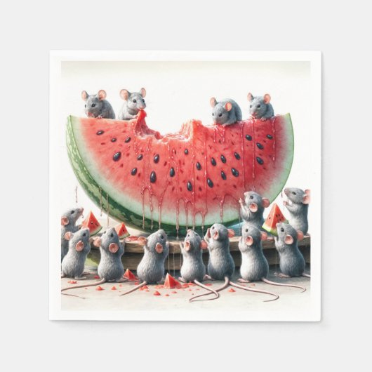 Mäuse auf einem Juicy Watermelon Wedge Serviette (Vorderseite)