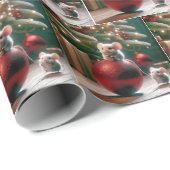 Mäuse auf Red Christmas Ornament Geschenkpapier (Rolleneckpunkt)