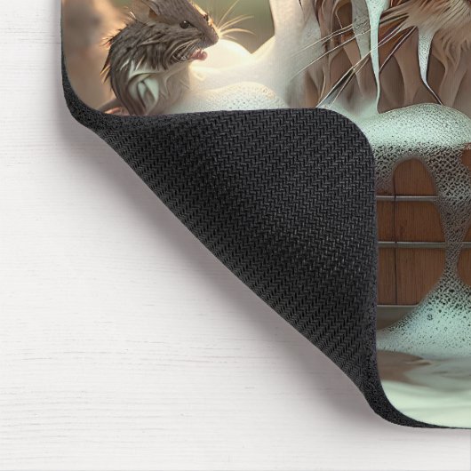 Mäuse, die einer Katze ein Bad geben Mousepad (Ecke)