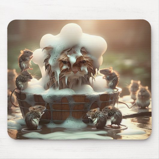 Mäuse, die einer Katze ein Bad geben Mousepad (Vorne)