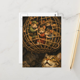 Mäuse in einer Falle in einer Höhle mit einer Katz Postkarte
