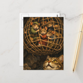 Mäuse in einer Falle in einer Höhle mit einer Katz Postkarte
