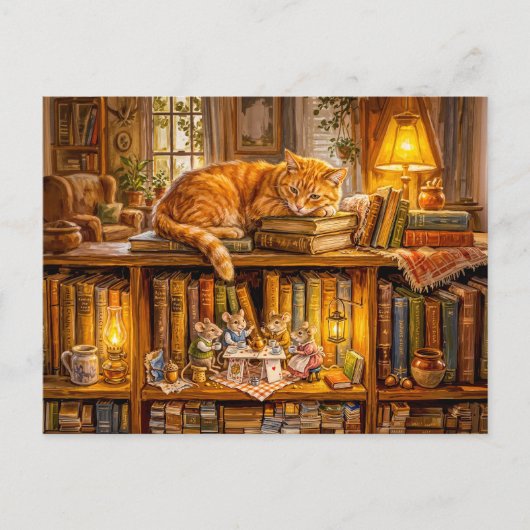 Mäuse-Kaffeetreff im Bücherregal Postkarte (Vorderseite)