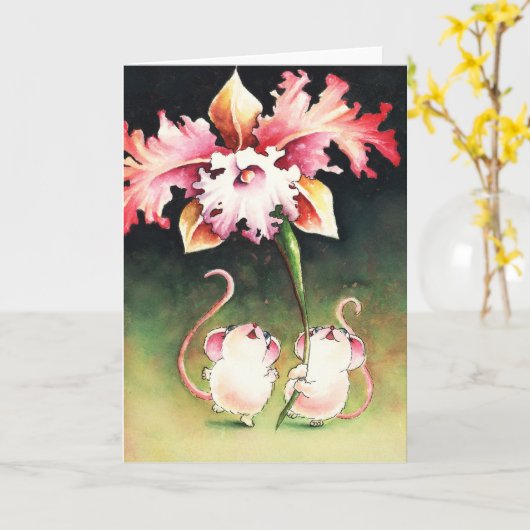 Mäuse mit Blume Karte (Gelbe Blume)