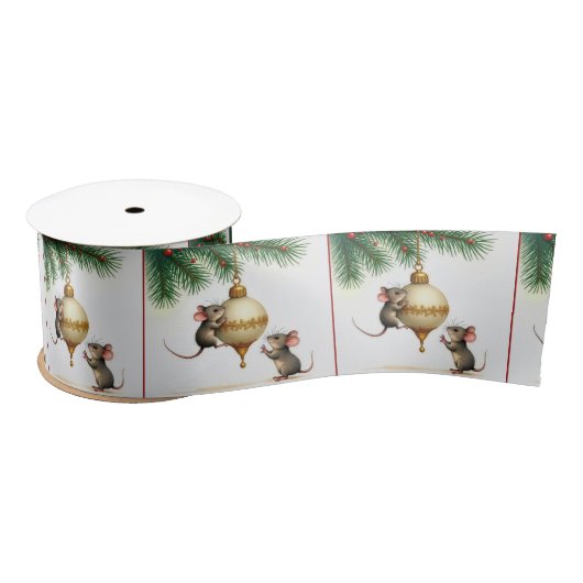 Mäuse mit goldenen Weihnachtsgeschmack Satinband (Spule)