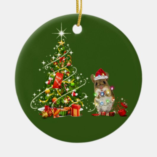 Mäuse mit Hut LIGHTS Weihnachten Keramik Ornament (Vorne)