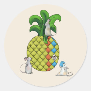 Mäuse nähen Ananas Runder Aufkleber