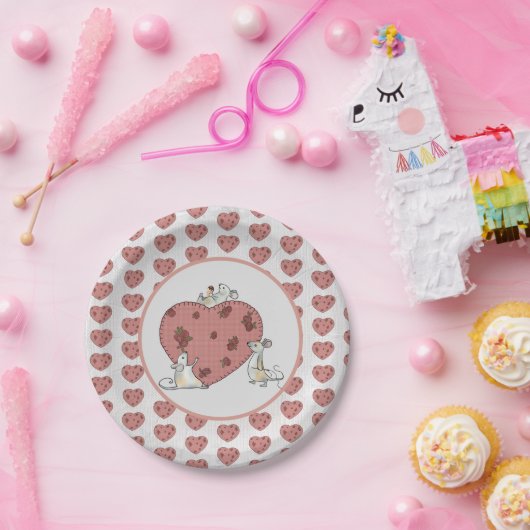 Mäuse nähen Herz Pappteller (Party)