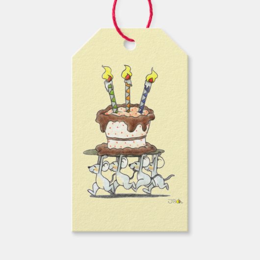 Mäuse-Parade mit Geburtstagskuchen Geschenkanhänger (Vorderseite)