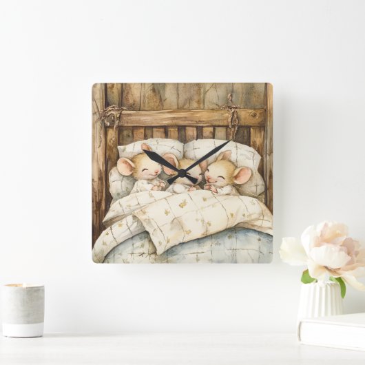 Mäuse-Uhr Quadratische Wanduhr (Zuhause)