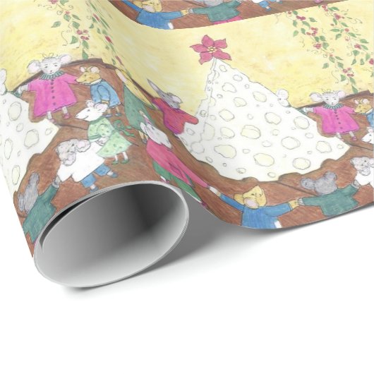 Mäuse um einen Käse Weihnachtsbaum Geschenkpapier (Rolleneckpunkt)