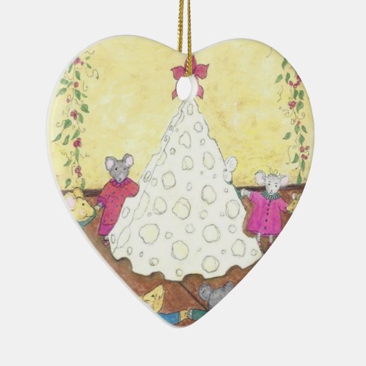 Mäuse um einen Käse Weihnachtsbaum Keramik Ornament (Rechts)
