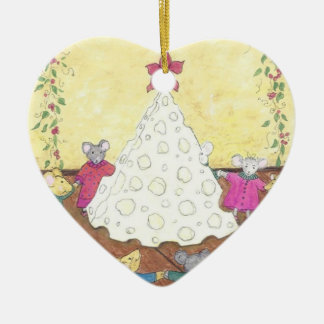 Mäuse um einen Käse Weihnachtsbaum Keramik Ornament