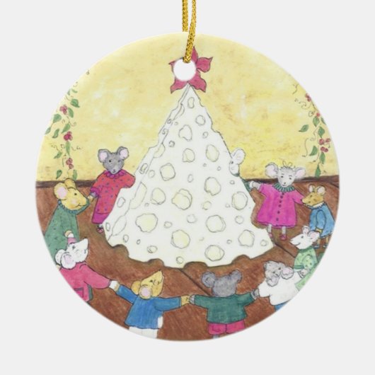 Mäuse um einen Käse Weihnachtsbaum Keramik Ornament (Vorne)
