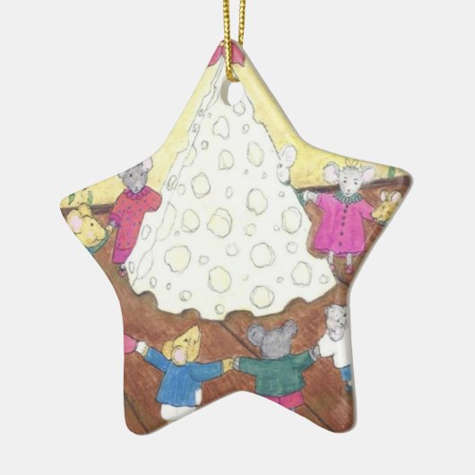 Mäuse um einen Käse Weihnachtsbaum Keramikornament (Links)
