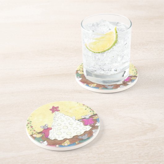 Mäuse um einen Käse Weihnachtsbaum Untersetzer (Seite)