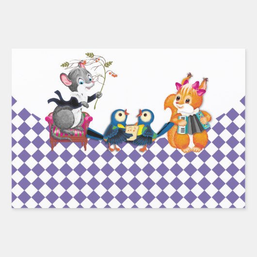 Mäuse und Eichhörnchen spielen ein Konzert Geschenkpapier Set (Vorderseite)