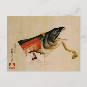 Mäuse und Lachs Hokusai japanische Kunst Postkarte