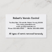 Mäuse- und Rattenplage-Kontrollen-Geschäftskarte Visitenkarte (Rückseite)