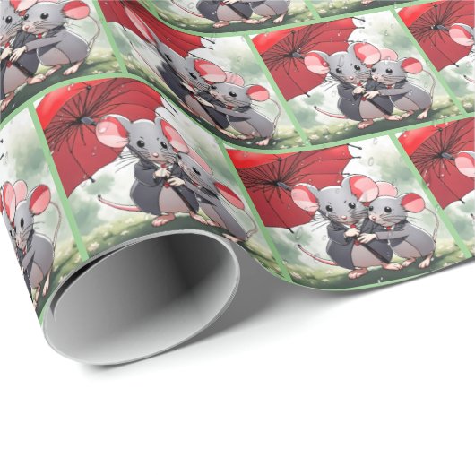 Mäuse unter einem roten Schirm Geschenkpapier (Rolleneckpunkt)