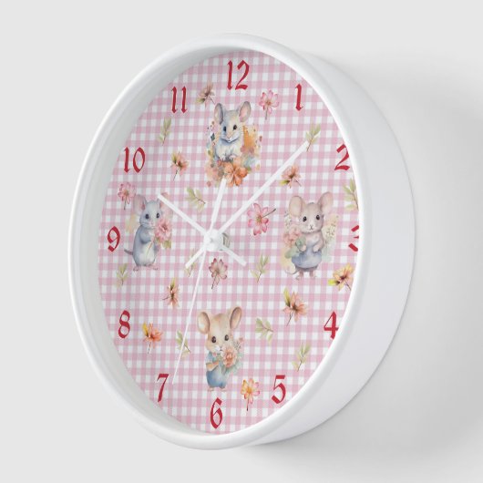 Mäuse verzaubern auf rosa Gingham Karo Wall Clock Uhr (Winkel)