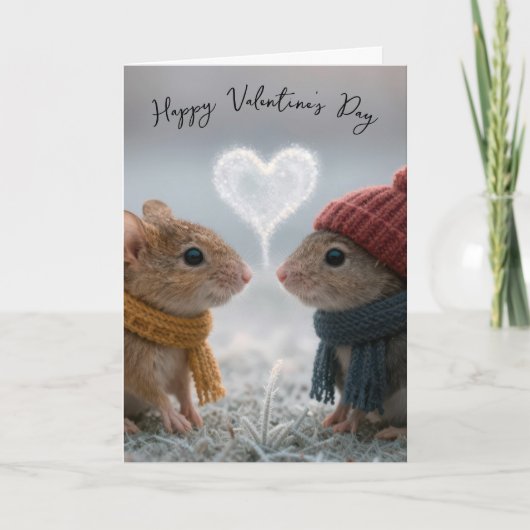 Mäuse zum Valentinstag mit einem frostigen Herzen Karte (Vorderseite)