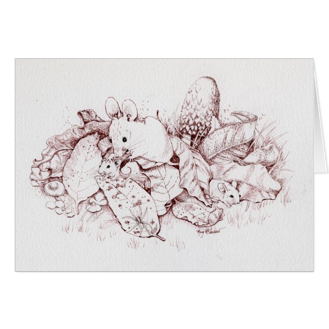 Mäusefamilie im Herbstlaub, Pilze, Natur (Vorderseite (Horizontal))