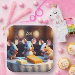 Mausfamilie am Esstisch, Kindergeburtstag Pappteller