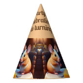 Mausfamilie am Esstisch, Kindergeburtstag Partyhütchen (Vorderseite)