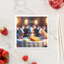Mausfamilie am Esstisch, Kindergeburtstag Serviette