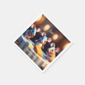 Mausfamilie am Esstisch, Kindergeburtstag Serviette (Ecke)