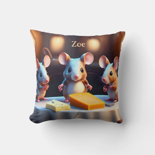 Mausfamilie am Esstisch, niedliche Sonderanfertigu Kissen (Vorderseite)