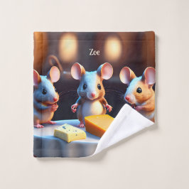 Mausfamilie am Esstisch - Waschlappen