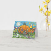 MAUSHAUS & TRICK ODER LECKEREIEN HALLOWEEN NOTENKA KARTE (Gelbe Blume)