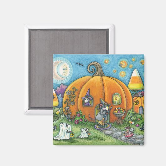 MAUSHAUS, TRICK ODER TREATERS HALLOWEEN MAGNET Sq (Vorderseite/Rückseite)