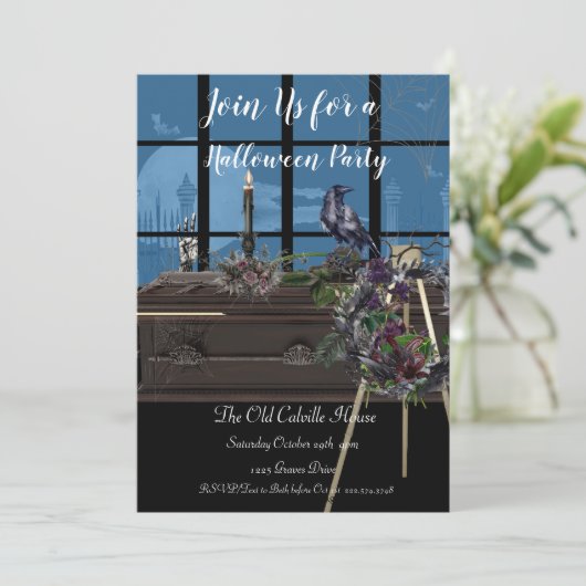 Mausoleum-Halloween-Party, Einladung (Stehend Vorderseite)