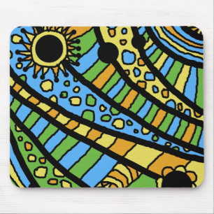 Mauspad, Abstrakter Sommer Spass Gelb Blau Orange Mousepad