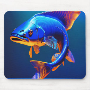 Mauspad Blaues Fisch-Logo-Design Minimalistisc