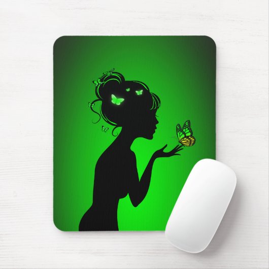 Mauspad Die Frau grüne Schmetterlinge (Mit Mouse)